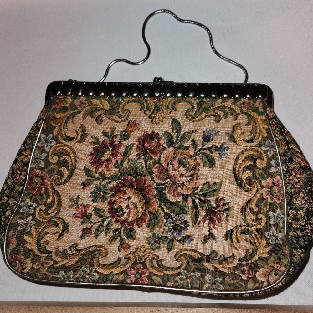 Vintage Finest French  Tapestry LA Marquise Purse Handbag